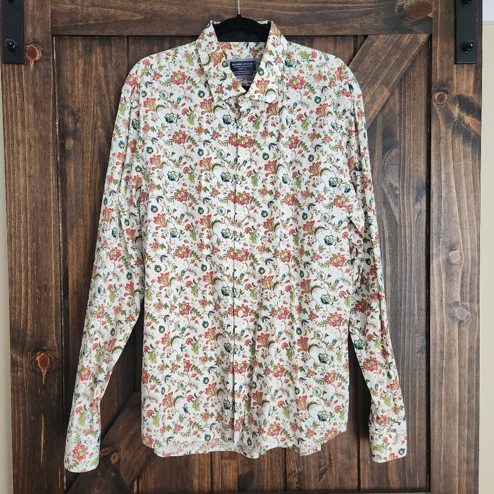 Modern English Floral Pattern Stretch Dress Shirt XXL 18.5